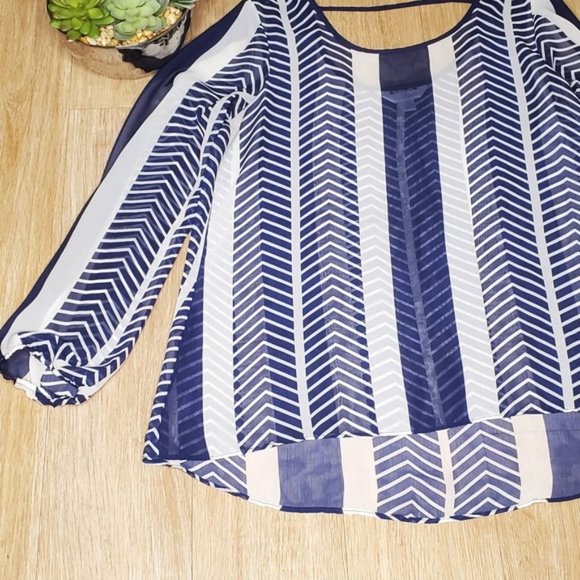 Charming Charlie Sheer Striped Top White Blue Blouse Oversized Nautical Preppy M - Picture 5 of 5
